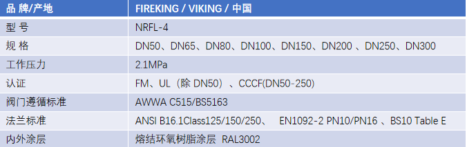 FM認(rèn)證viking 威景彈性閥板暗桿閘閥DN150